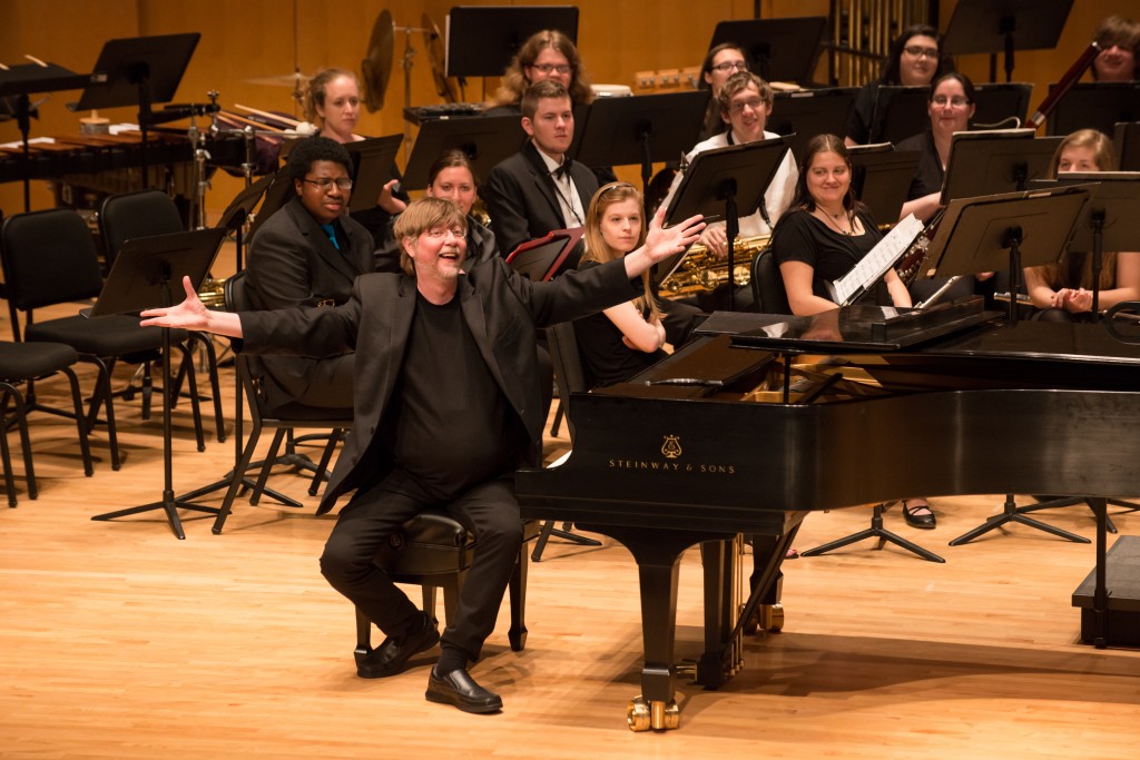 Glee pianist and music director Brad Ellis performing with the UMBC Wind Ensemble